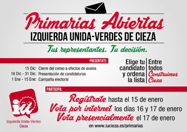 IU-Verdes de Cieza abre el plazo para la presentación de Candidatos a las Primarias Abiertas