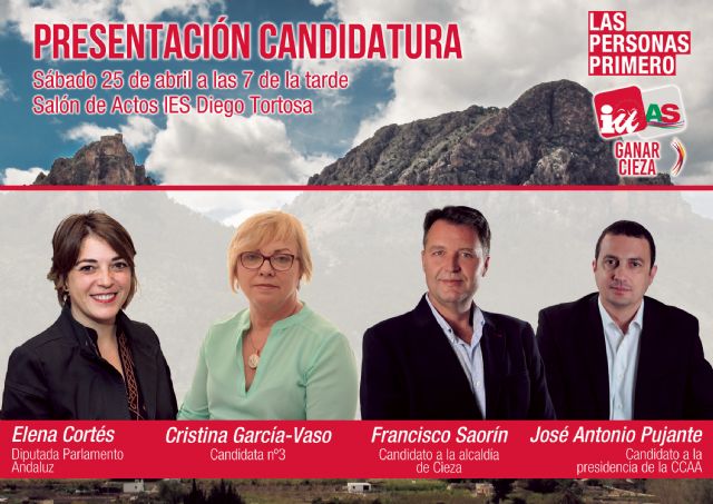 El próximo sábado, Ganar Cieza/IU-AS presenta su candidatura