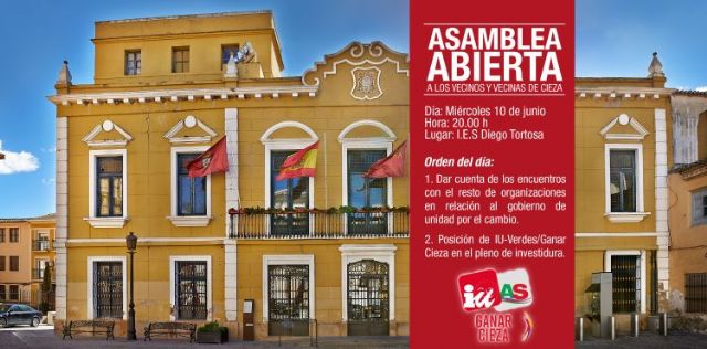 Este miércoles IU-Verdes/Ganar Cieza celebra su segunda asamblea abierta tras las elecciones municipales