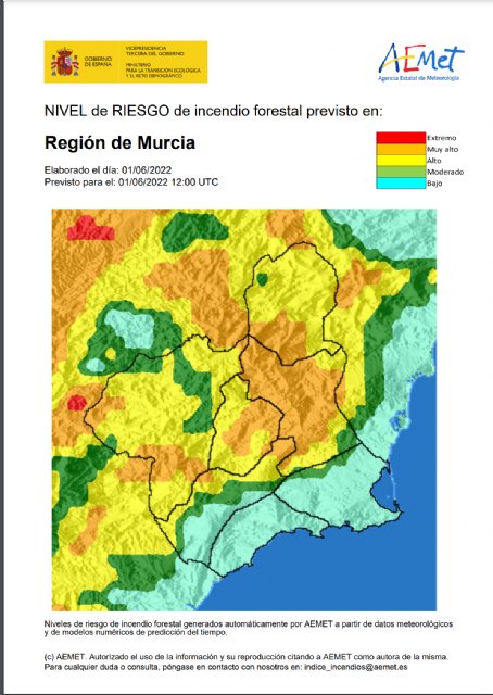 Riesgo de incendio forestal muy alto hoy en la zona de Cieza