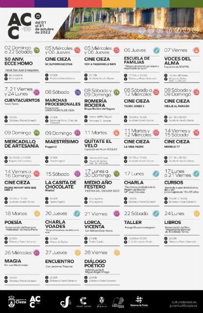 Se presenta la 'Agenda Cultural' del mes de Octubre en Cieza