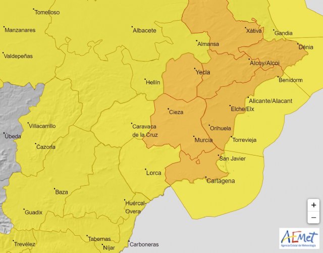 Alerta naranja en Cieza este domingo por lluvias y tormentas