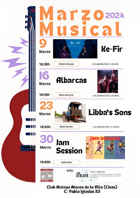Programa de conciertos marzo musical 2024 en el Club Atalaya