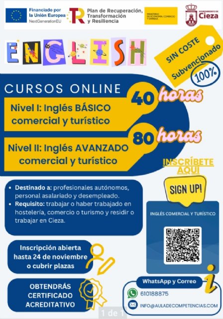 La Concejalía de Comercio promueve dos cursos online de inglés destinados a profesionales autónomos, personal asalariado y desempleado