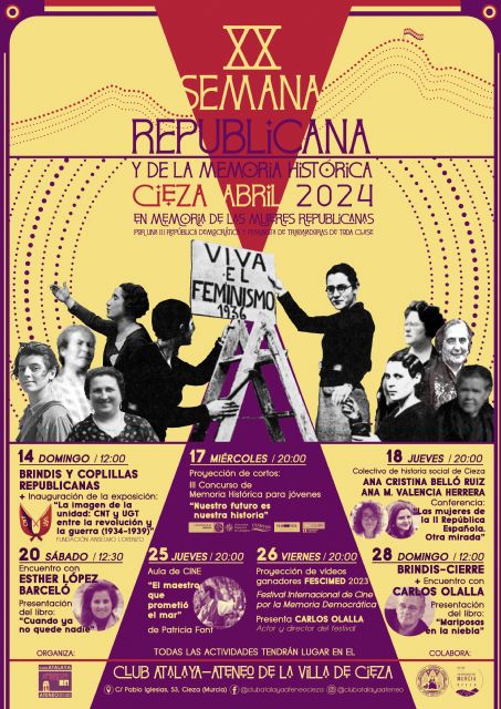 El Club Atalaya-Ateneo de la Villa de Cieza organiza la XX Semana Republicana y de la Memoria Histórica