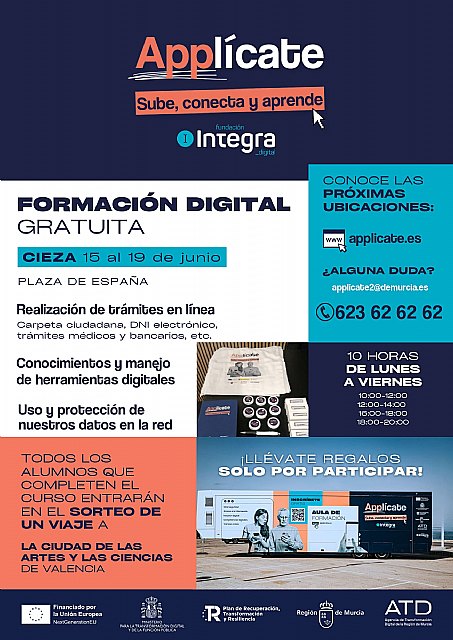 La Fundación Integra Digital ofrecerá formación gratuita del 15 al 19 de junio en el aula móvil instalada en la Plaza de España
