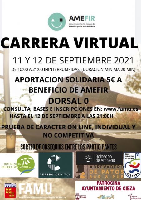 El 11 y 12 de septiembre, I Carrera y Marcha Virtual Solidaria AMEFIR