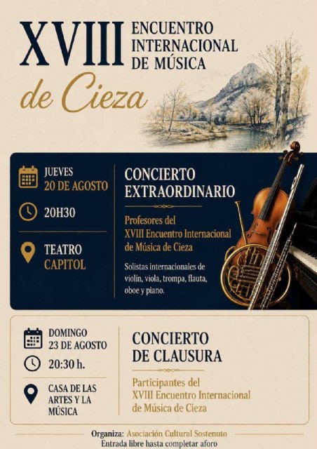 Dos conciertos de primer nivel programados con motivo del XVIII Encuentro Internacional de Música de Cieza