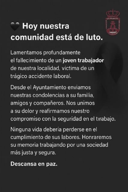 El Ayuntamiento lamenta el fallecimiento de un vecino en accidente de trabajo