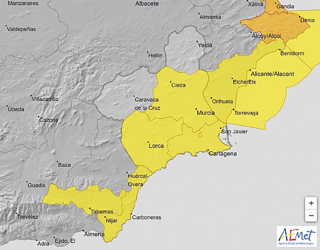 Alerta amarilla por lluvia en Cieza este viernes