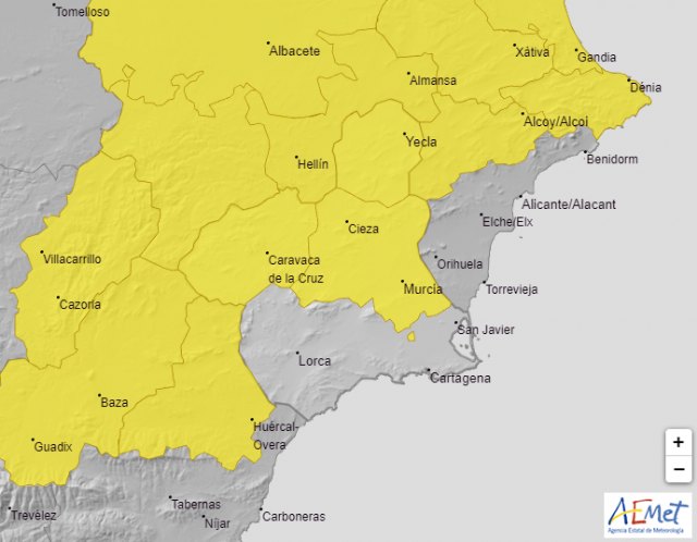 Alerta amarilla por lluvias y tormentas este jueves en Cieza