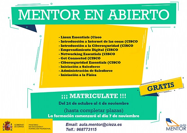 Cursos abiertos y gratuitos Aula Mentor Cieza