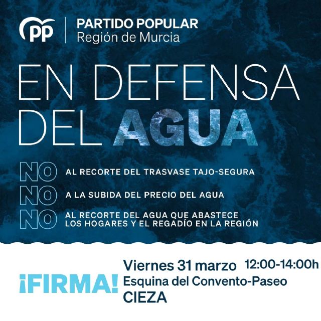 El PP de Cieza sale a la calle con una carpa informativa para 'unir a la sociedad en defensa del agua para poner freno al recorte del Trasvase'