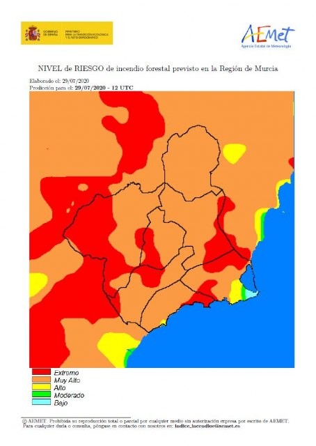 El riesgo de incendio forestal en Cieza es muy alto este miércoles