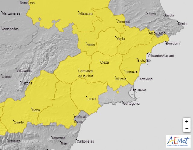 Meteorología mantiene su aviso de temperaturas de hasta 39-40 grados este viernes en el término municipal de Cieza