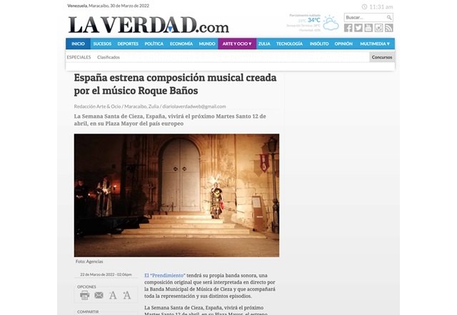 El Ayuntamiento constata la gran repercusi?el estreno de la banda sonora del Prendimiento en la prensa internacional