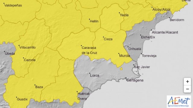 Alerta amarilla en Cieza este miércoles por lluvias que pueden alcanzar los 15 litros por metro cuadrado en una hora