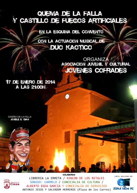Jóvenes Cofrades realizara el día de San Antón la tradicional quema de la falla, teniendo como protagonista a Marc Márquez