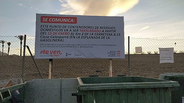 Economía circular informa de que se van a trasladar los contenedores de residuos domésticos del cruce de La Parra