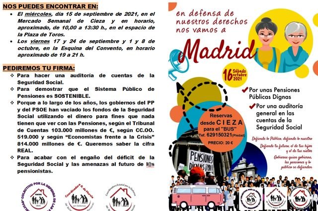 El sábado 16 de octubre todos a Madrid, en defensa de las pensiones públicas