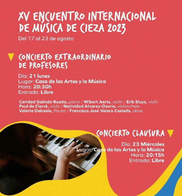 El XV Encuentro Internacional de Música de Cieza propone este lunes un concierto extraordinario de profesores