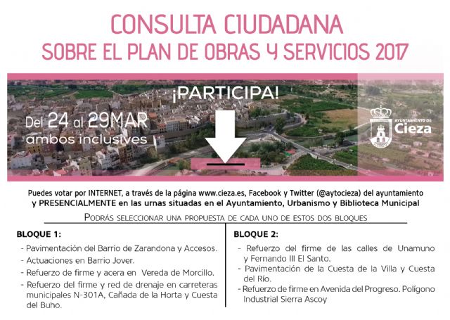 El Plan de Obras y Servicios 2017 se abre a la participación ciudadana