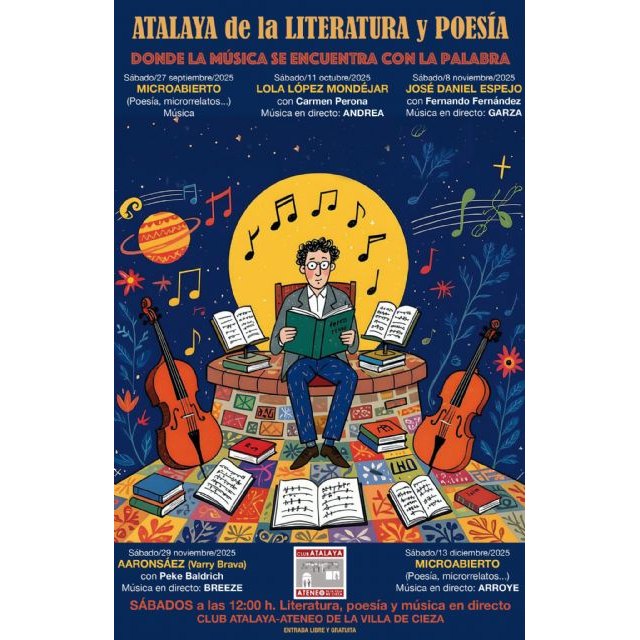 Literatura, poesía y música se unen los sábados en el Club Atalaya-Ateneo de la Villa de Cieza Literatura, poesía y música se unen los sábados en el Club Atalaya-Ateneo de la Villa de Cieza