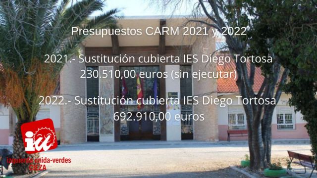 IU-Verdes de Cieza: 'Educación vuelve a presupuestar la sustitución de la cubierta del IES Diego Tortosa como única inversión en el municipio'